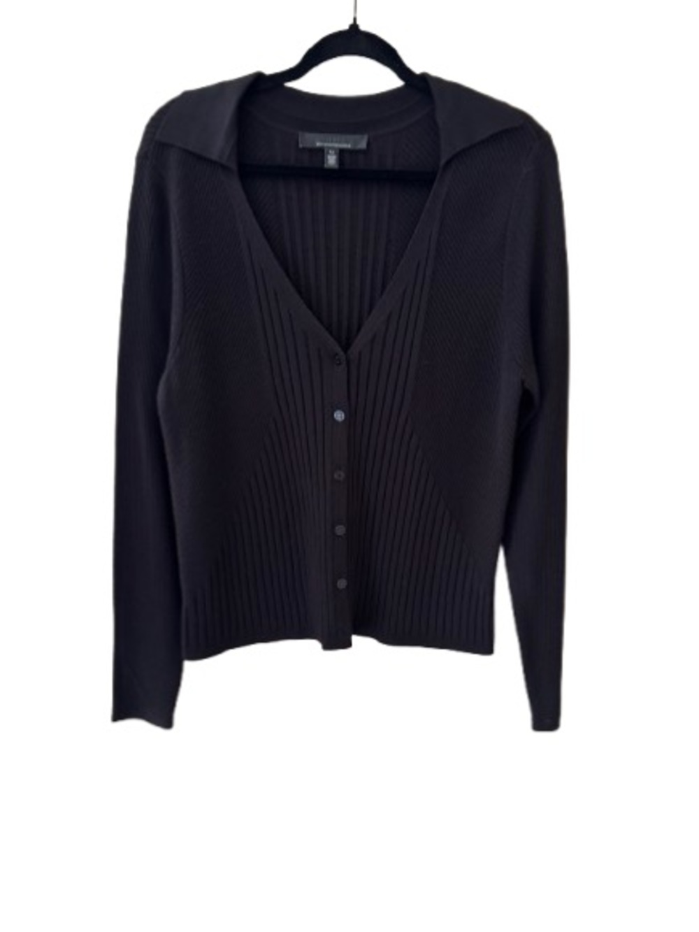 White House Black Market Black Women's Ribbed V-Neck Button-Up Cardigan XL